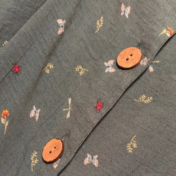 Lauren Conrad XS Blue Floral Button-Front Blouse - Picture 3 of 5